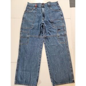 Vtg WearFirst Denim Cargo‎ Pants Mens 38x32 Baggy Wide Leg Skateboard Carpenter